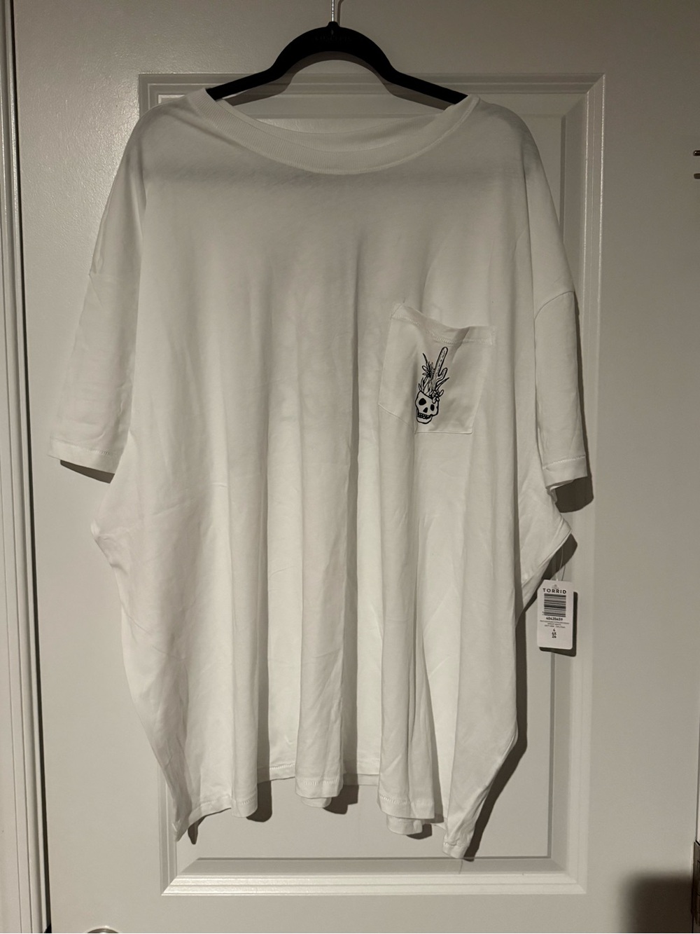 torrid White Oversized Pocket Tee with Skull Patch
